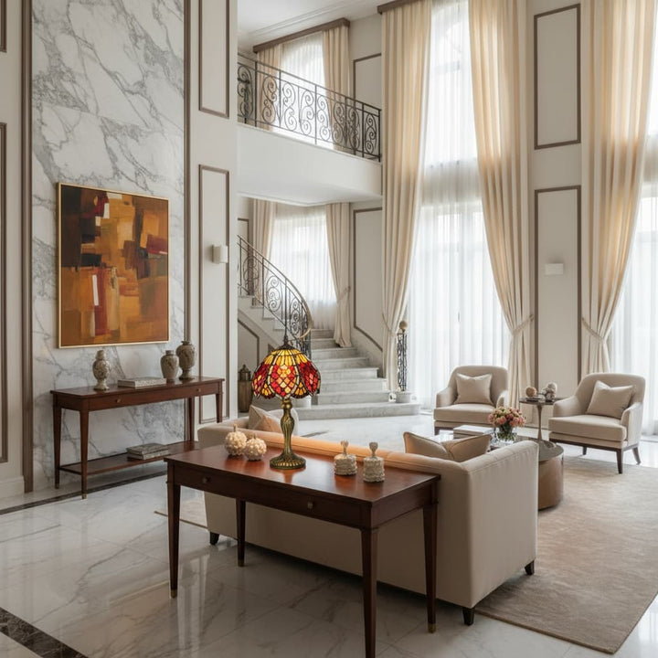 TF Orsino Art Deco Table Lamp - Handcrafted Stained Glass Art Lamp in Vintage Style for Elegant Interiors