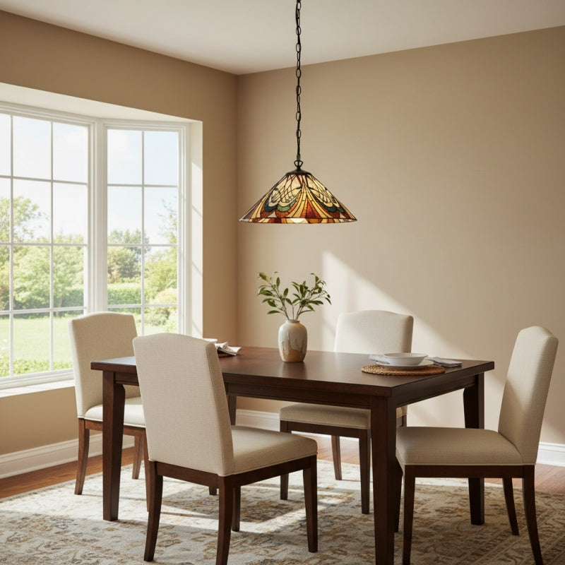 TF Hector Pendant Light – Art Nouveau Stained Glass Decorative Light for Dining or Living Room