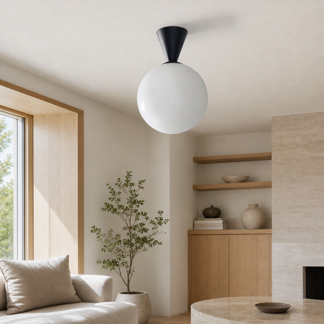Ulvara Modern Flush Mount Ceiling Light - Floating Globe and Tapered Canopy Design