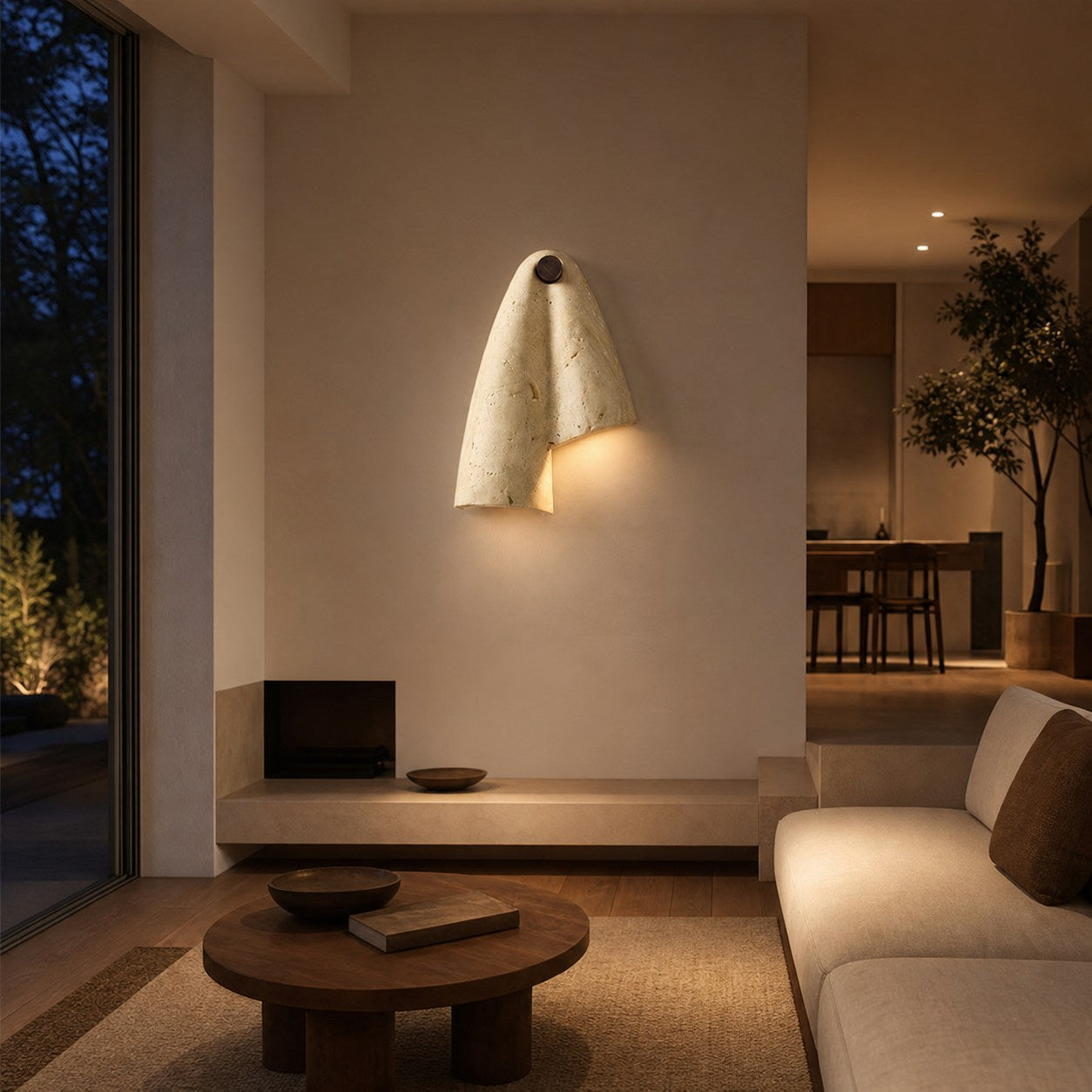 Travertine Wall Lamp – Minimalist Stone Sconce Decorative Lighting for Living Room