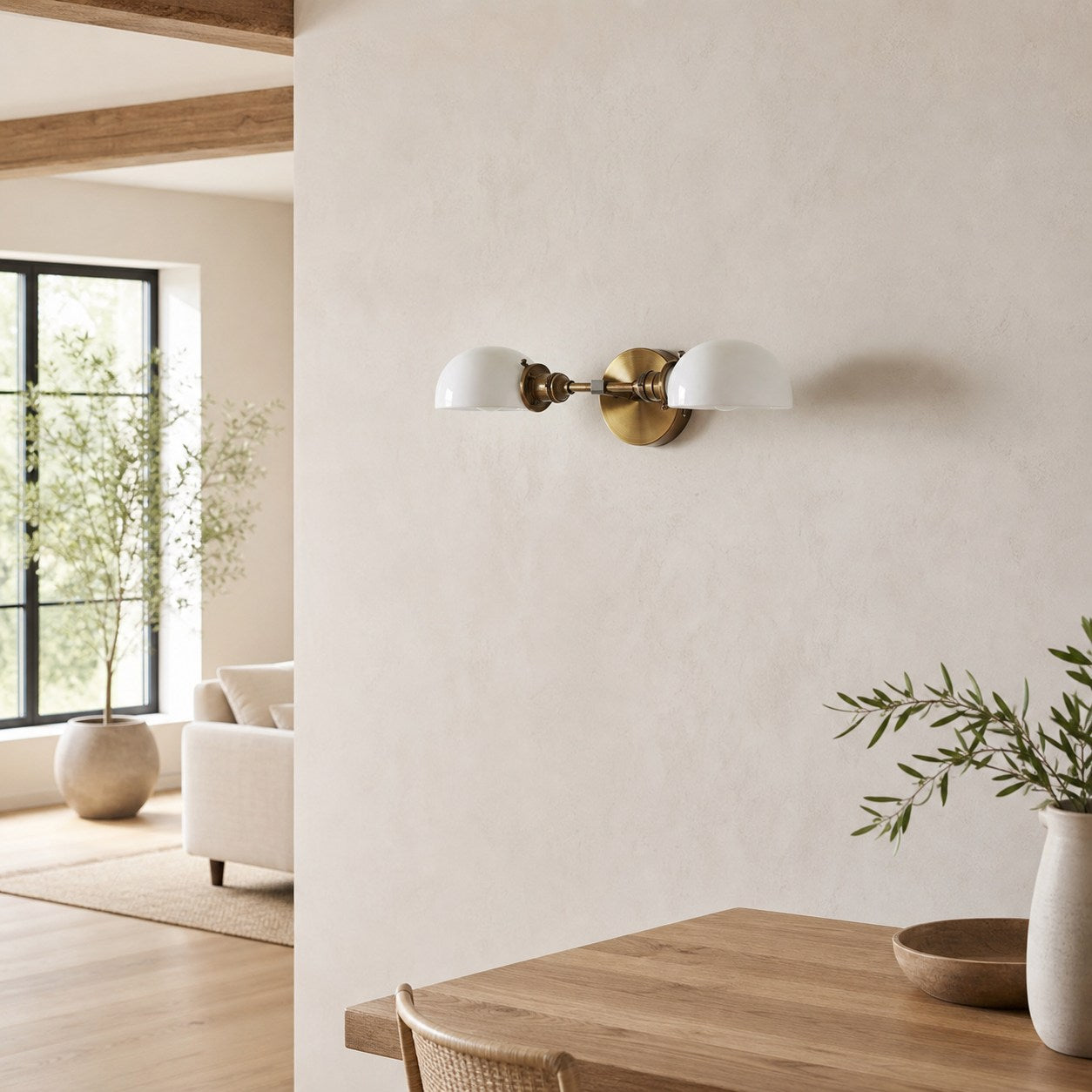 Ornato Luxe Mid-Century Vanity Light - Brass Bathroom Fixture with Opal Glass