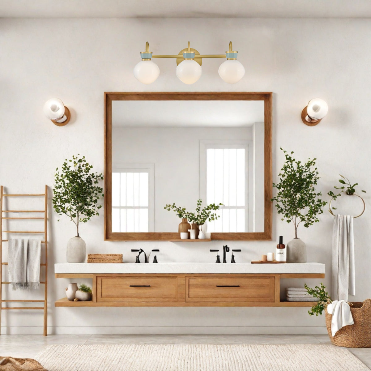 Lucy Brass Vanity Wall Light - Cased Opal Glass Bathroom Sconce