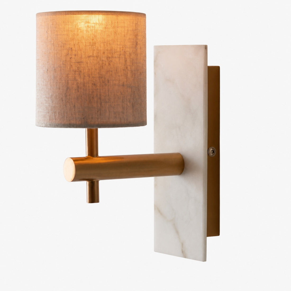Vintage Brass Marble Wall Sconce - Natural Linen Shade