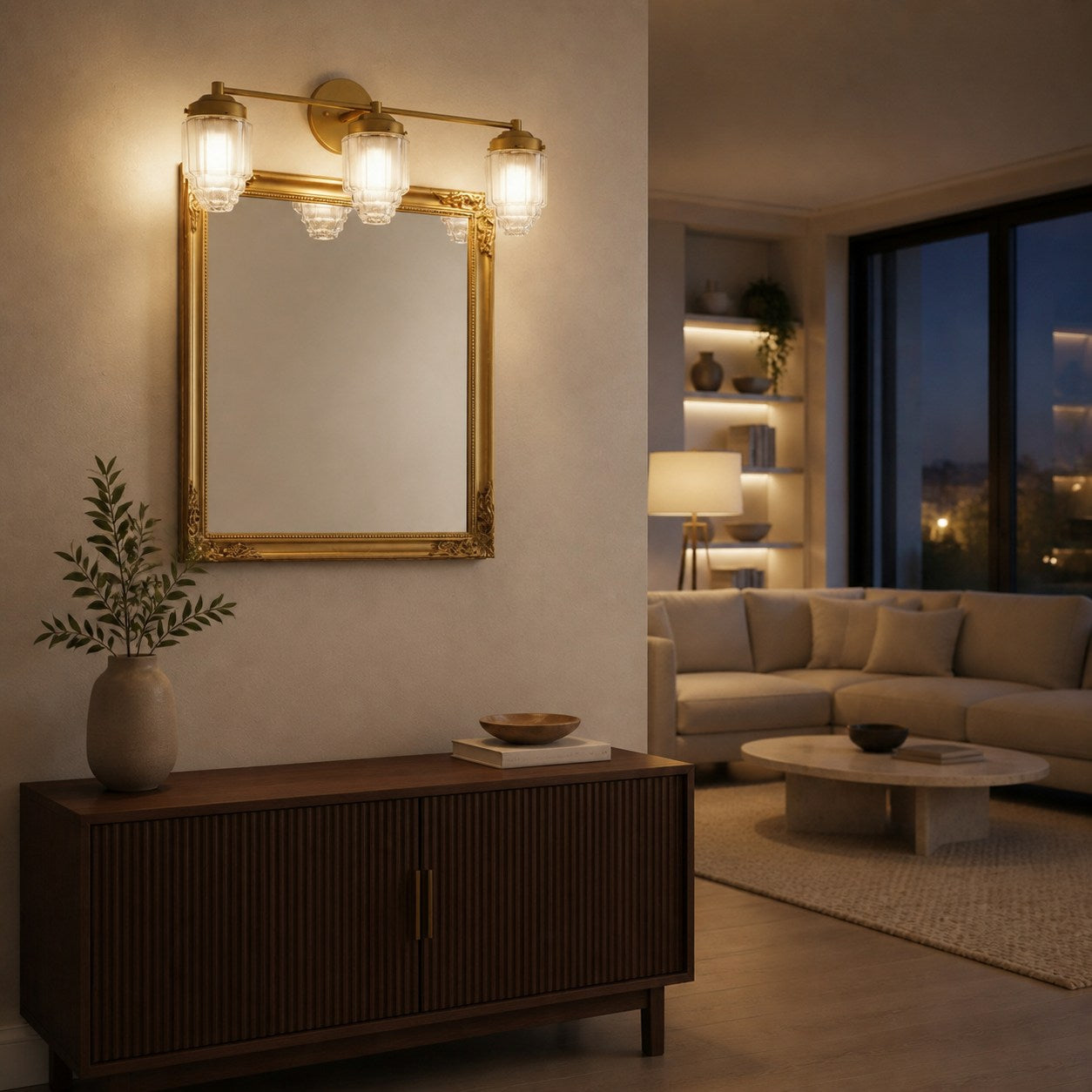 Tierlux Glass Vanity Light - Art Deco Bathroom Fixture with Skyscraper Shades