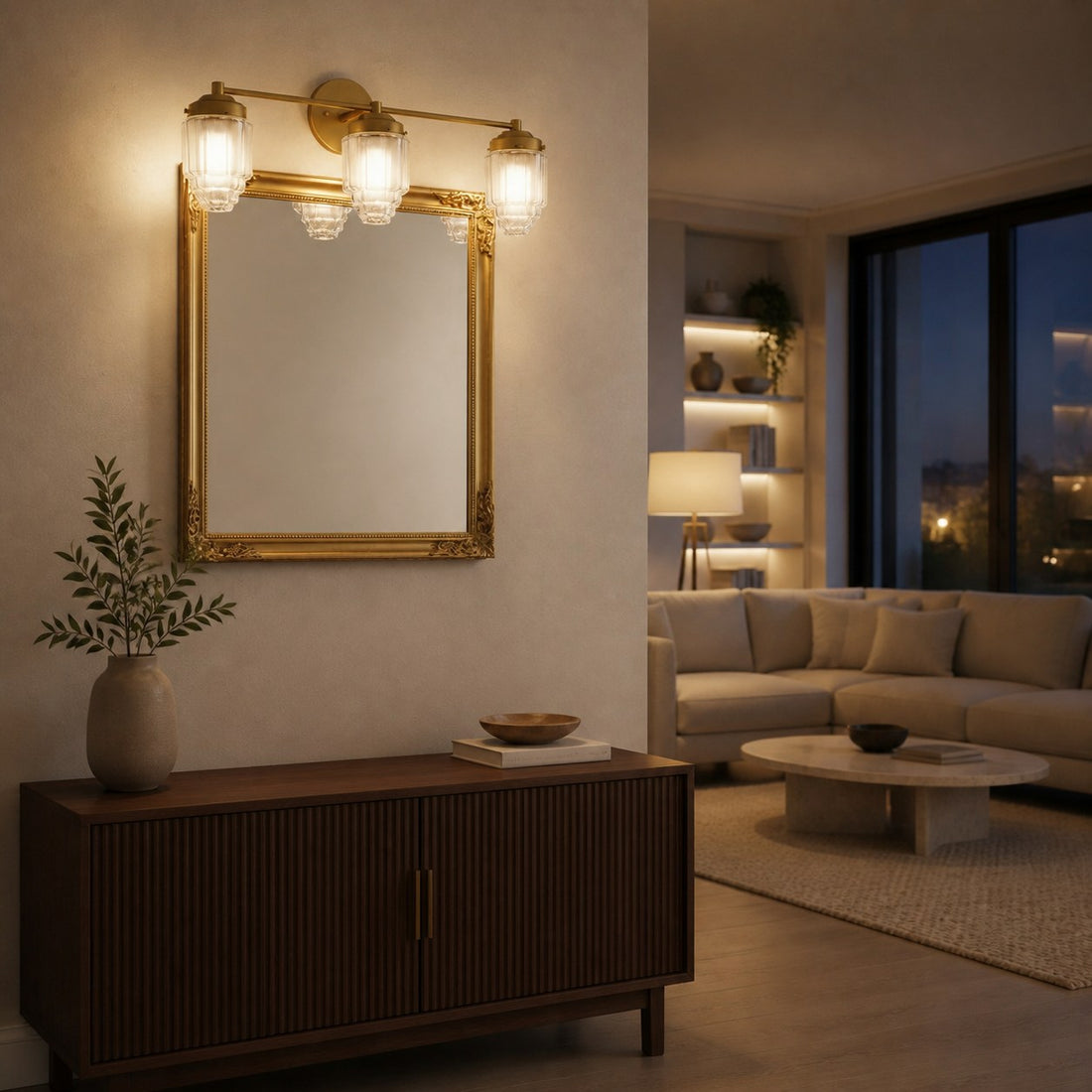 Tierlux Glass Vanity Light - Art Deco Bathroom Fixture with Skyscraper Shades