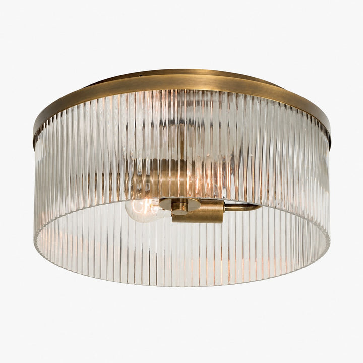 Bravira Flush Mount Ceiling Light - Ribbed & Bubbled Glass Metal Light
