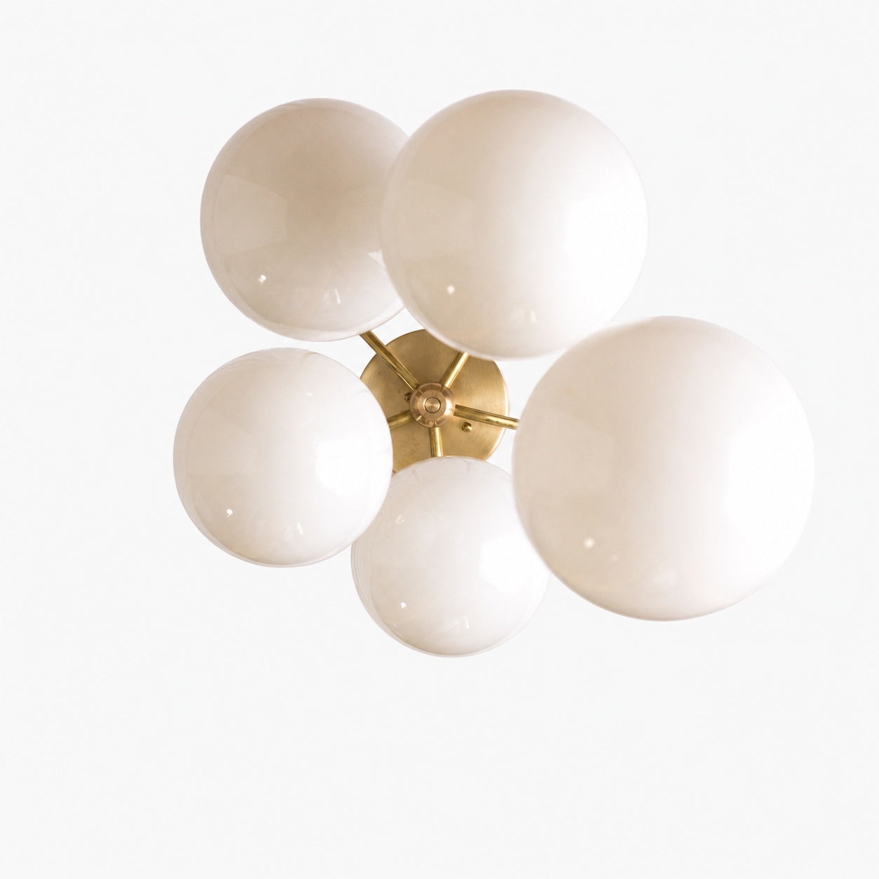 Glorica Glass 5 Globe Chandelier - Brass and Opal Glass Vintage Pendant Light