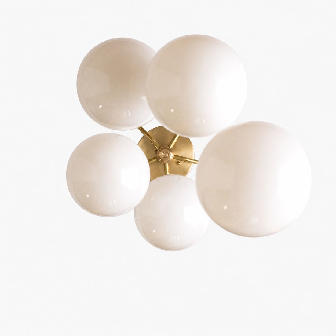 Glorica Glass 5 Globe Chandelier - Brass and Opal Glass Vintage Pendant Light