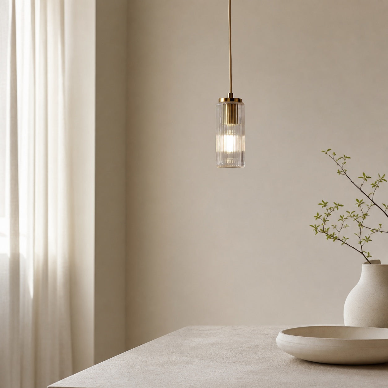 Rivora Fluted Glass Pendant Light – Modern Ribbed Shade