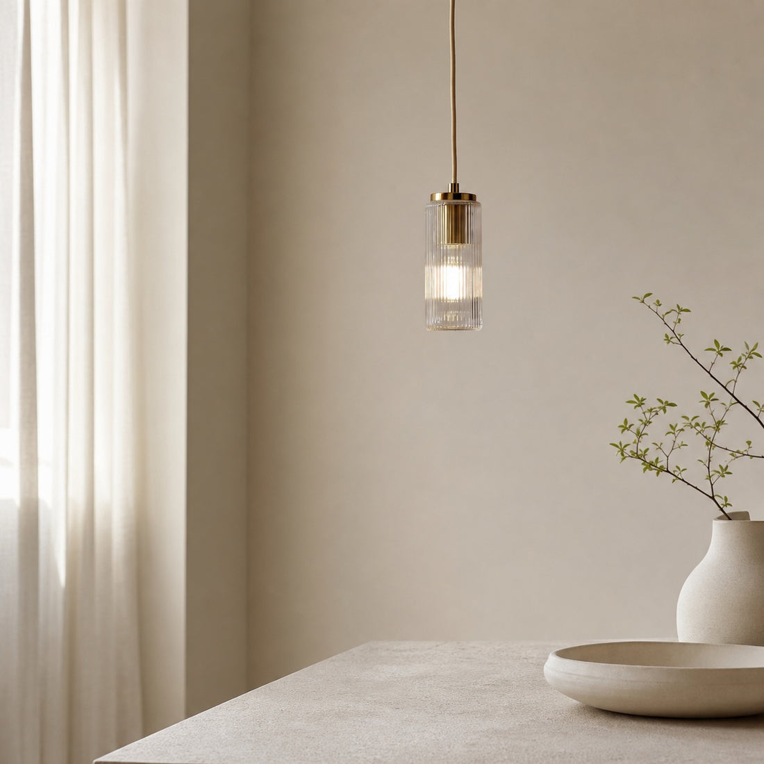 Rivora Fluted Glass Pendant Light – Modern Ribbed Shade