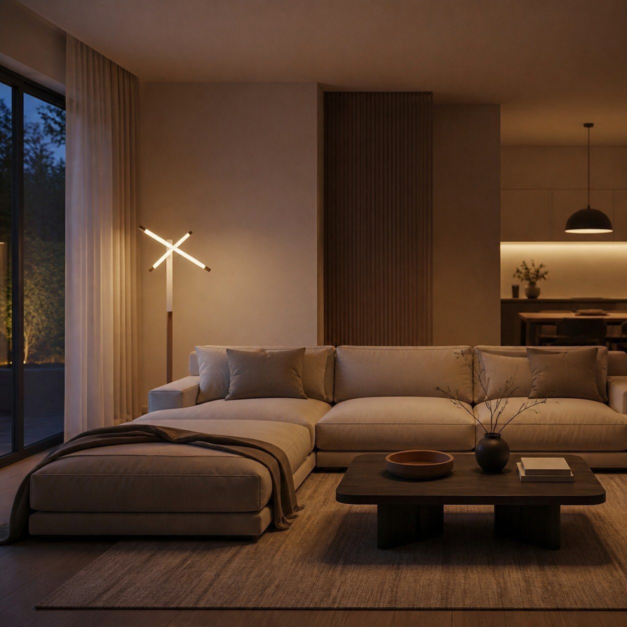 Kysara Linear Chandelier - Curved Lamp Arms and Fabric Shades are Suitable for Living Rooms or Dining Rooms