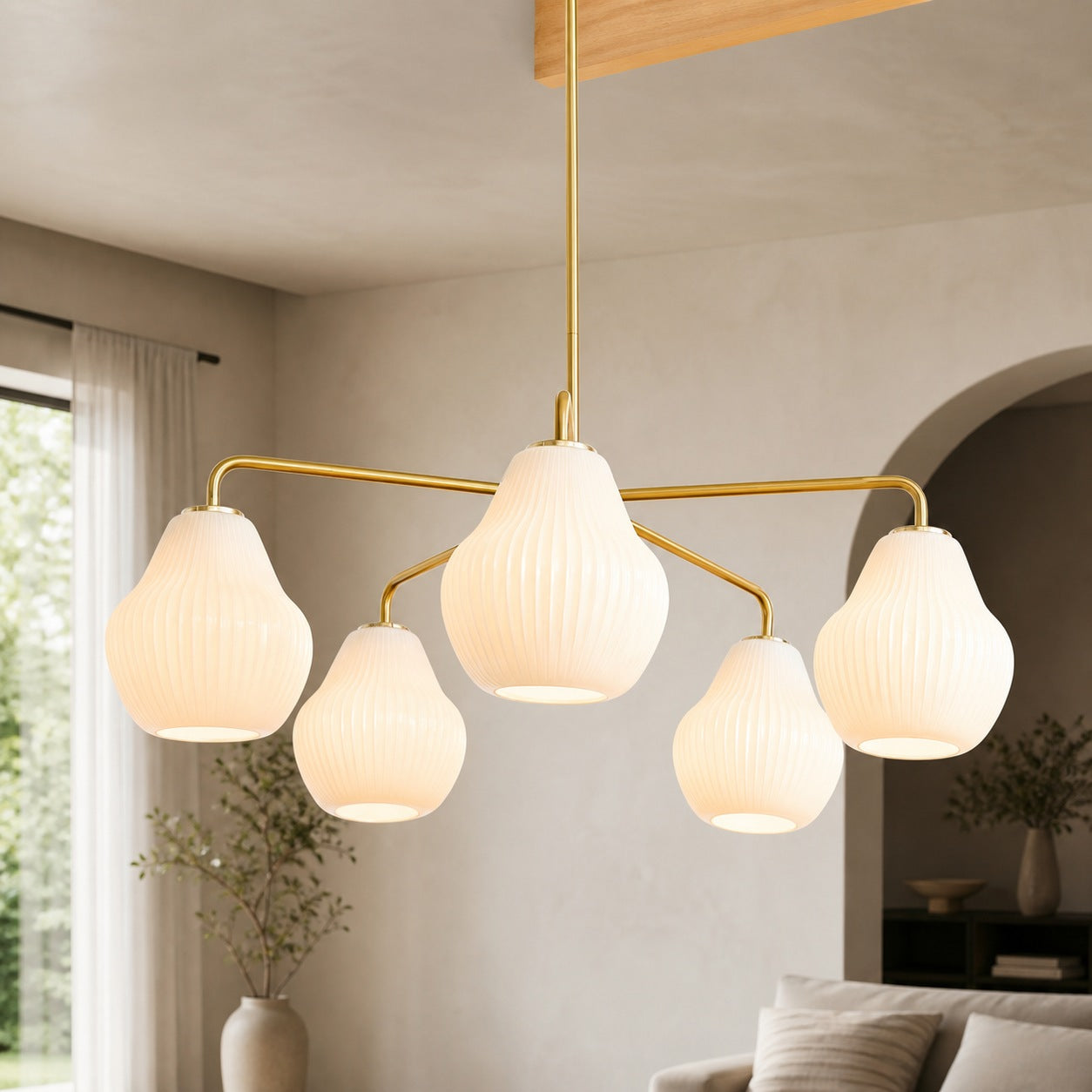 Rivrona 5-Light Chandelier for Entryway - Ribbed Glass Modern Lighting
