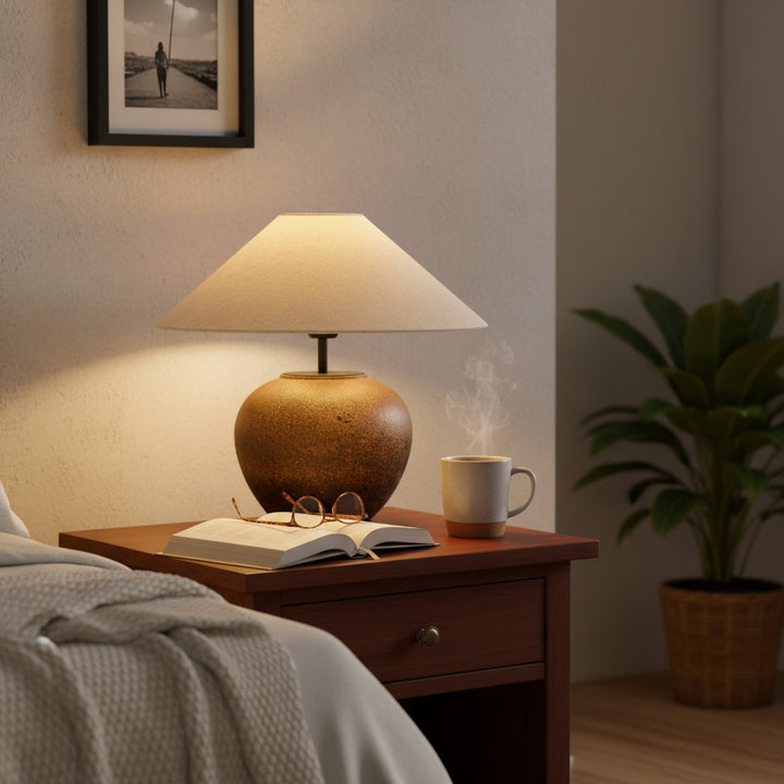 Ceravine Ceramic Table Lamp - Elegant Ceramic Base with Fabric Shade for Bedroom or Living Room