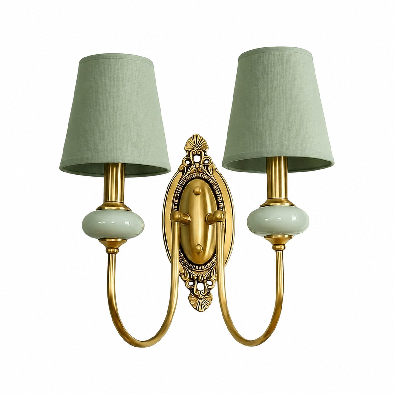 Rowanea Ceramic Wall Sconce with Fabric Shade and Metal Finish – Farmhouse Modern Hallway Light