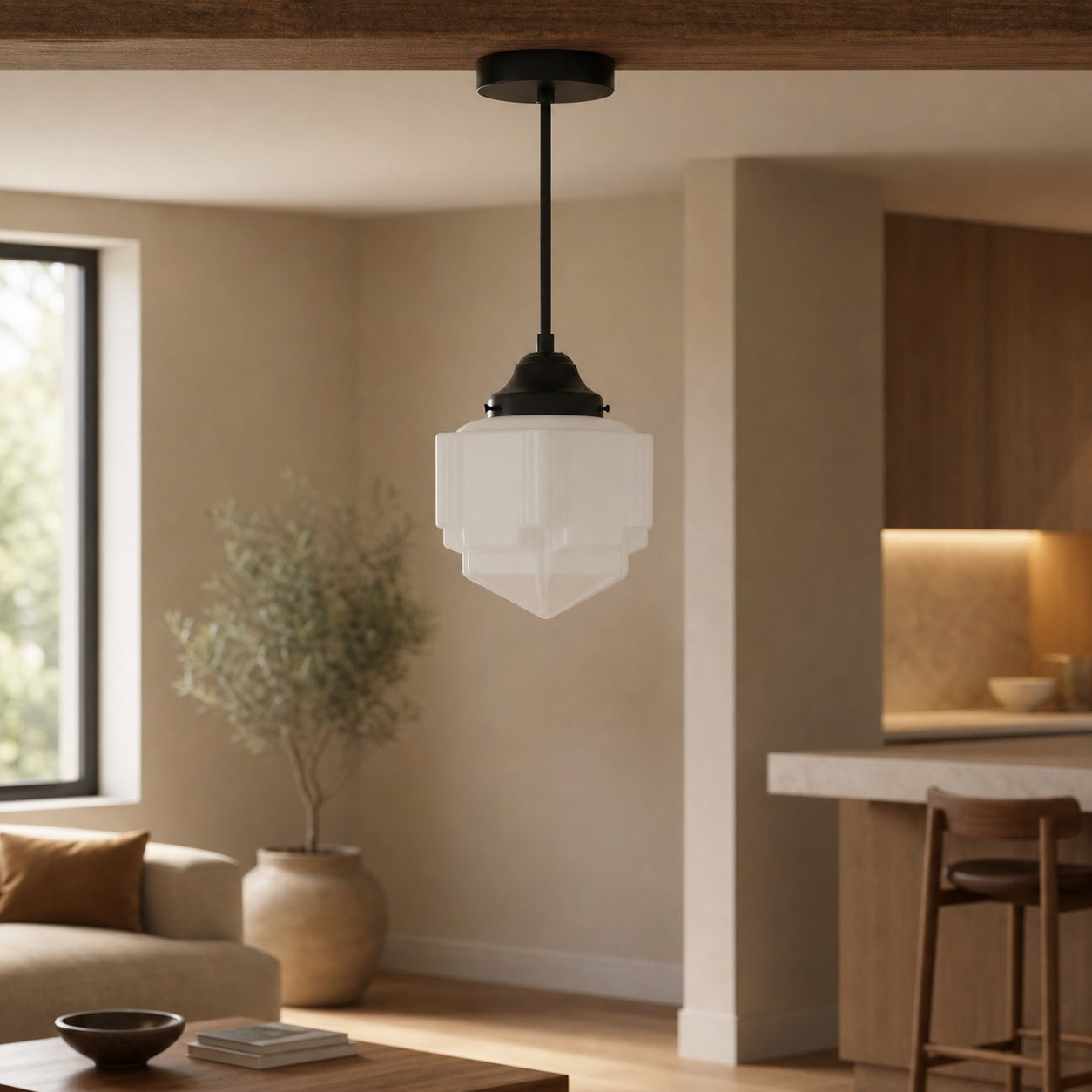 Geotower Glass Modern Pendant Light - Skyscraper Design - Brass or Black or Nickel Finish