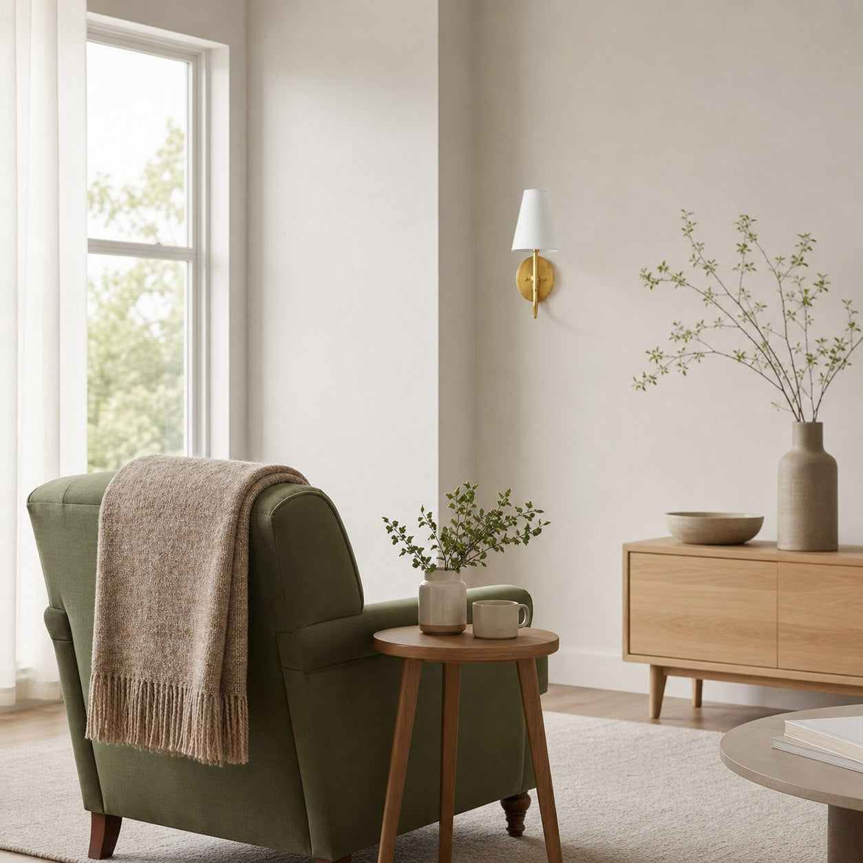 Curva Metal Collection Traditional Wall Light - Brass Finish with Shade