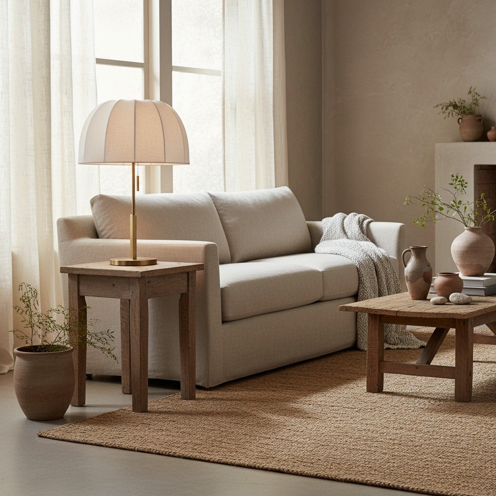 Vellaro Elegant Brass Table Lamp with Fabric Shade – Bedside Light for Contemporary Bedroom