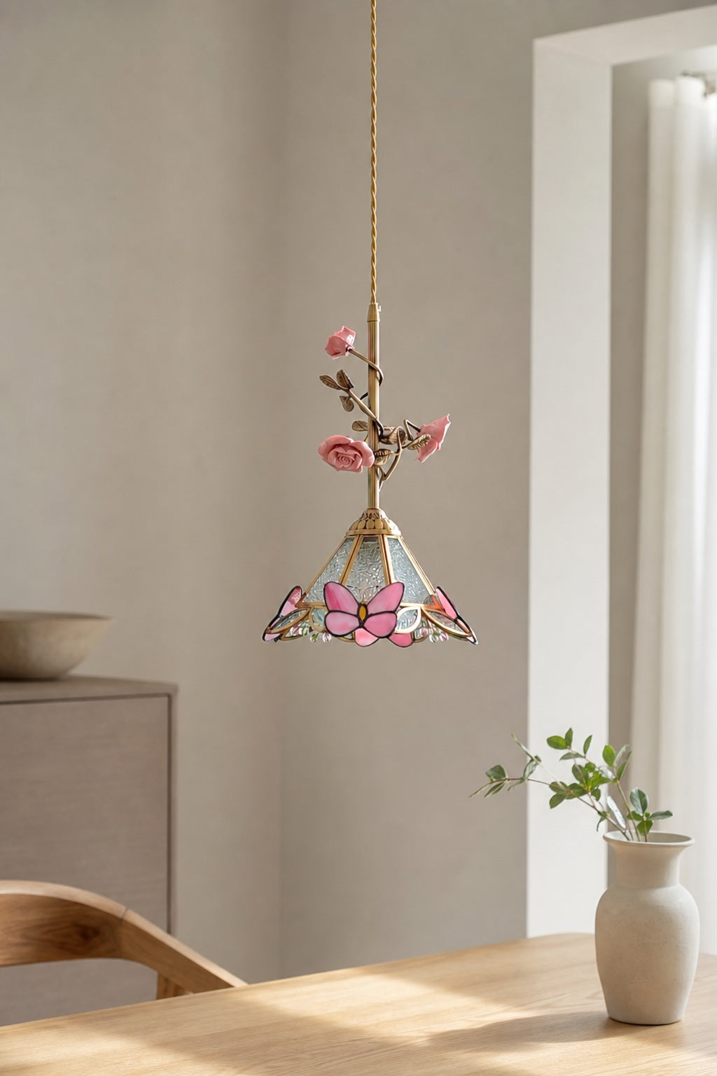 Lalique Rose Glass Pendant Lamp