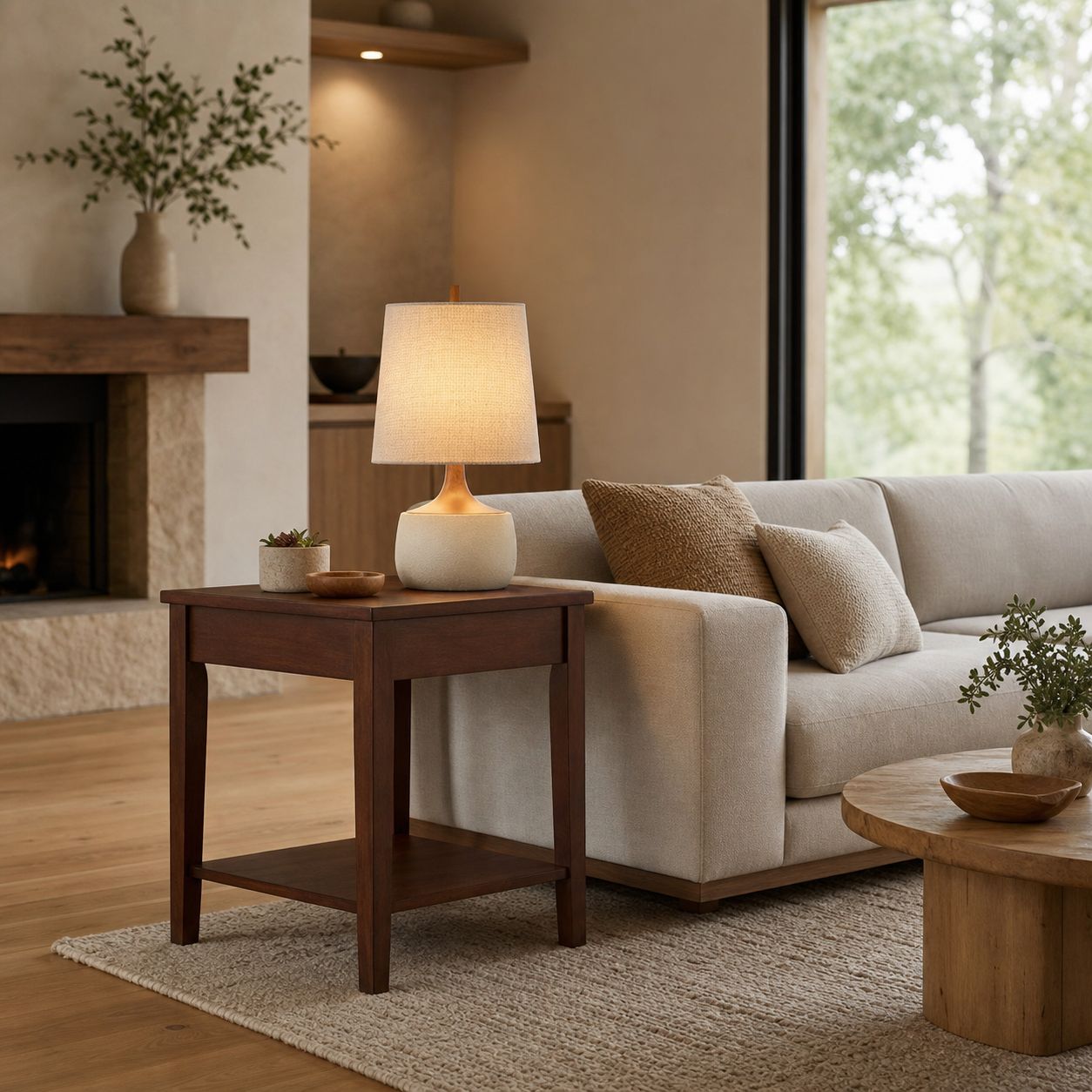 Avero Contemporary Table Lamp - Textured Cement Design for Living Room and Office
