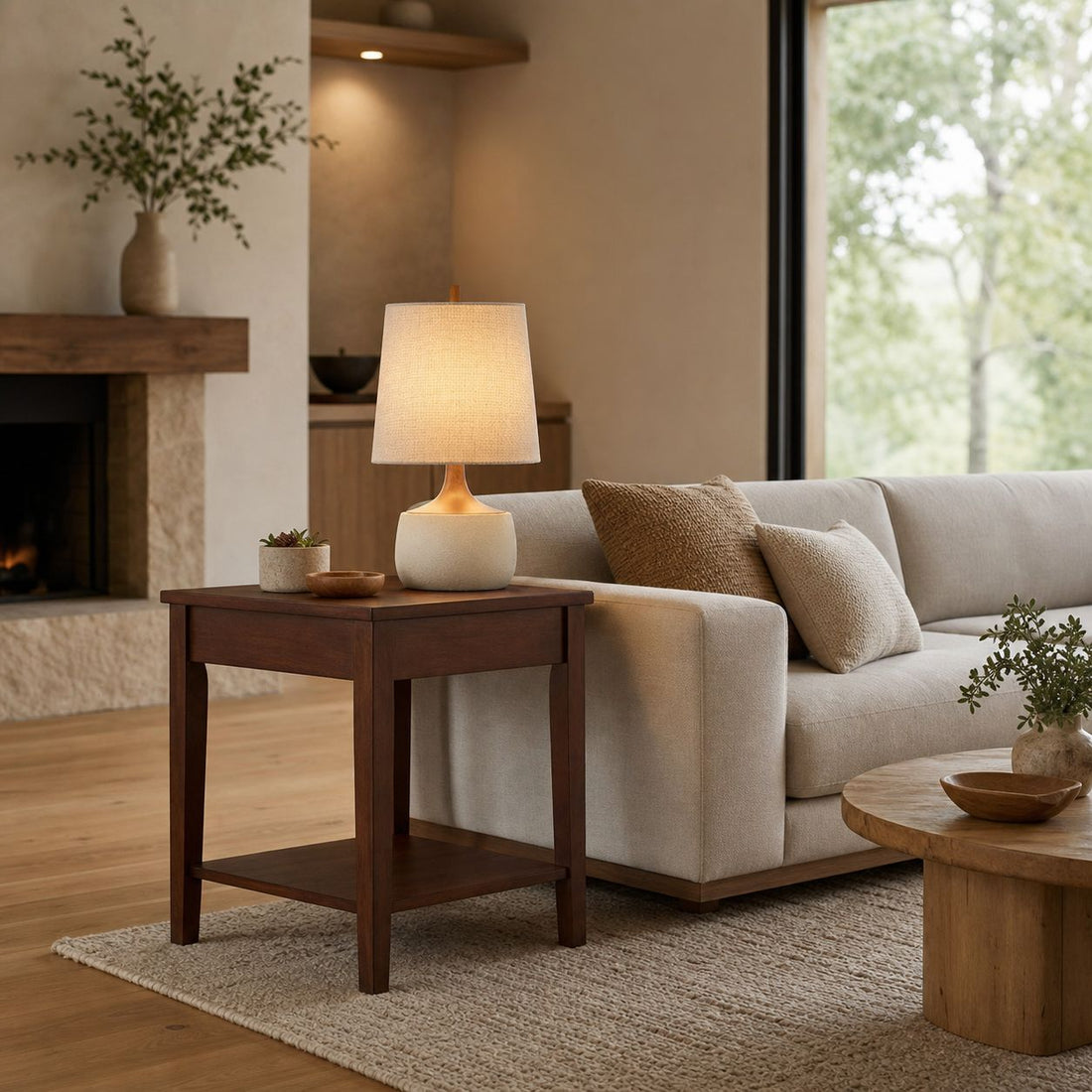 Avero Contemporary Table Lamp - Textured Cement Design for Living Room and Office