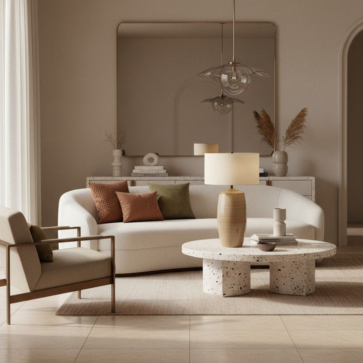 Ceruna Linen Lampshade Ceramic Table Lamp - Metal Frame and Ceramic Base for Home Office Lighting