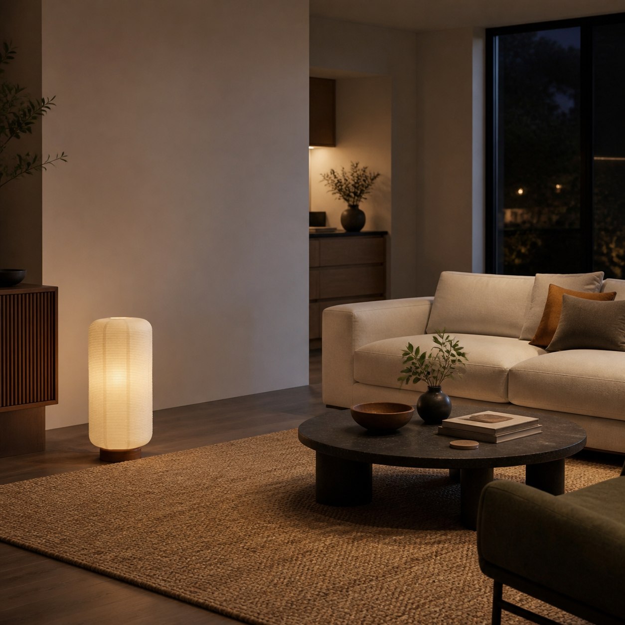 Tivo Minimalist Ribbed Floor Lamp - Simple Solid Wood Base with Paper Lampshade Suitable for Living Room and Bedroom