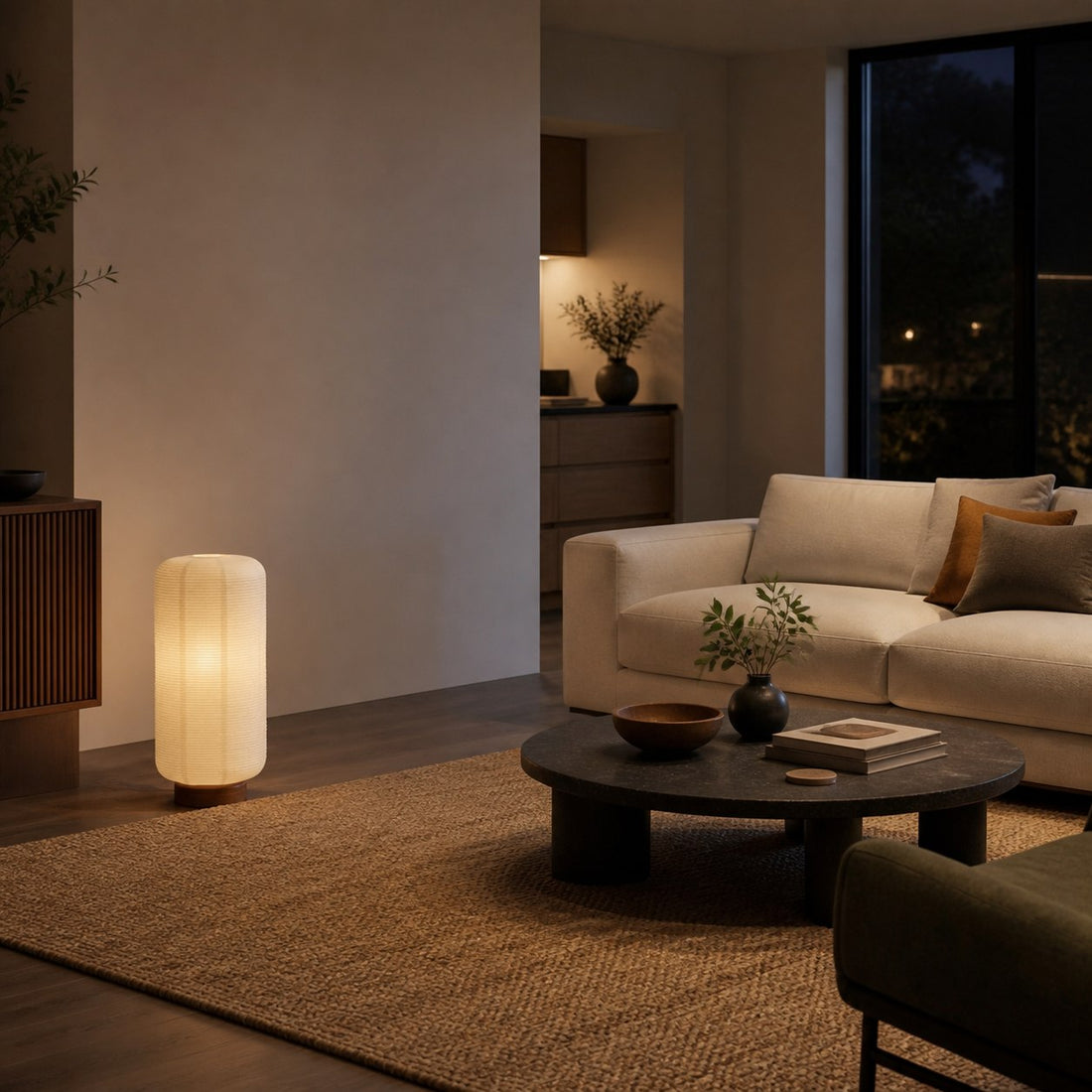 Tivo Minimalist Ribbed Floor Lamp - Simple Solid Wood Base with Paper Lampshade Suitable for Living Room and Bedroom