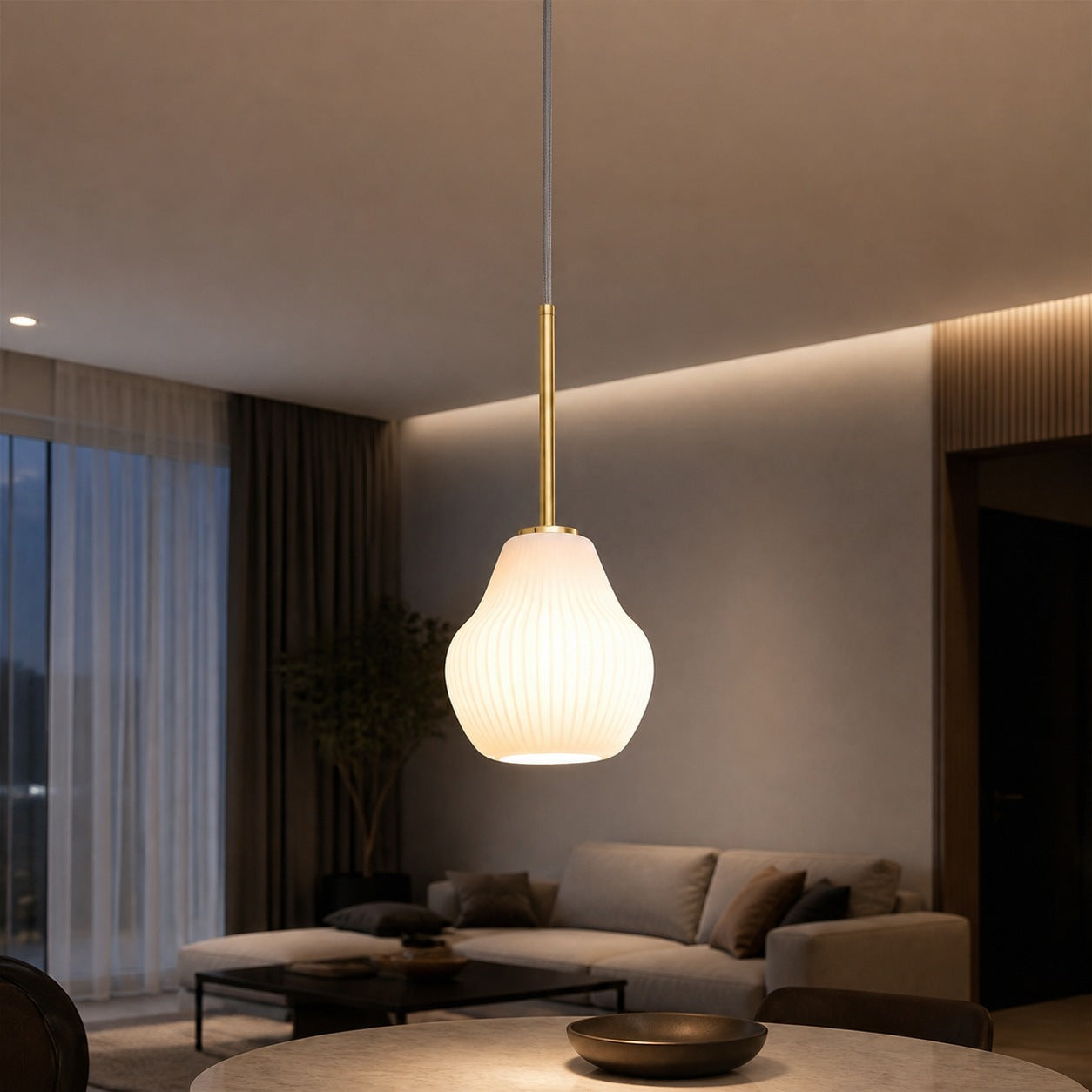 Rivrona Ribbed Pendant – Modern Ribbed Glass Light with Metal Finish