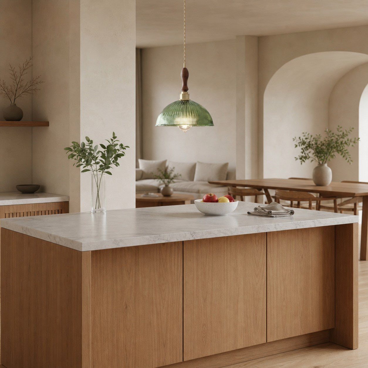 Ribilux Ribbed Pendant Light - Vintage Glass and Metal for Kitchen and Dining Room