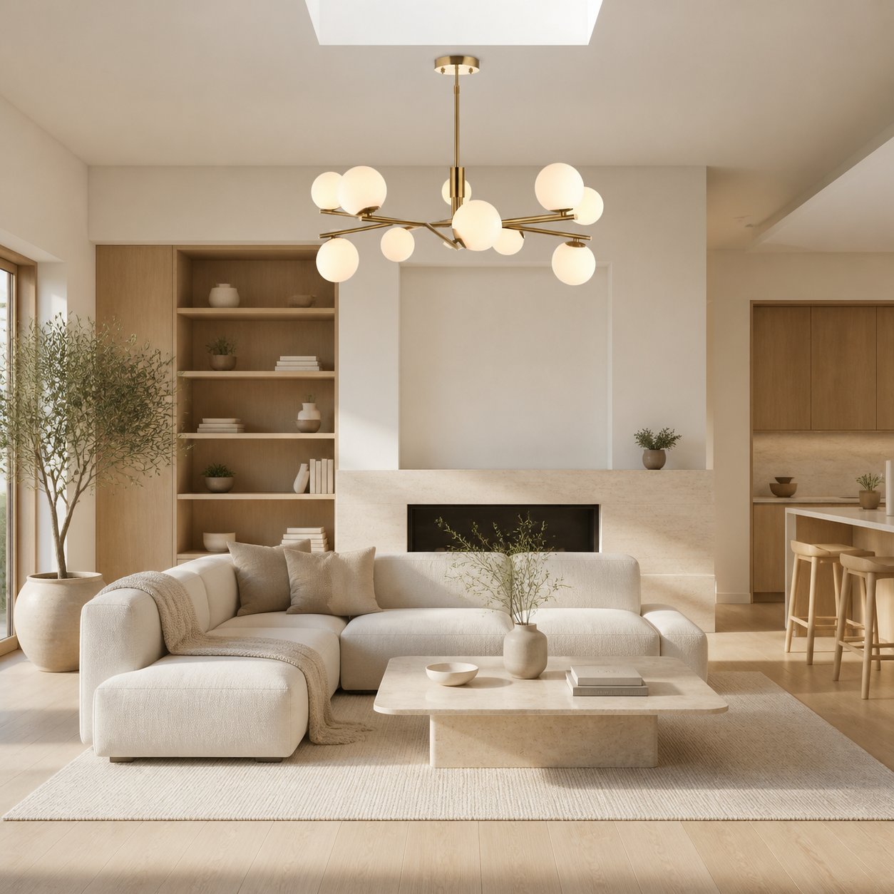 Tivara Mid-Century Modern 10-Light Pendant – Chandelier with Globe Shades for High Ceilings
