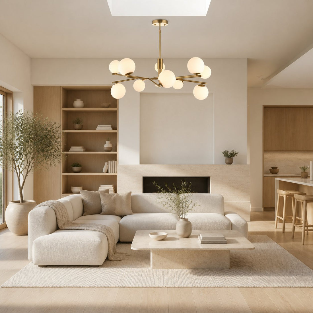 Tivara Mid-Century Modern 10-Light Pendant – Chandelier with Globe Shades for High Ceilings