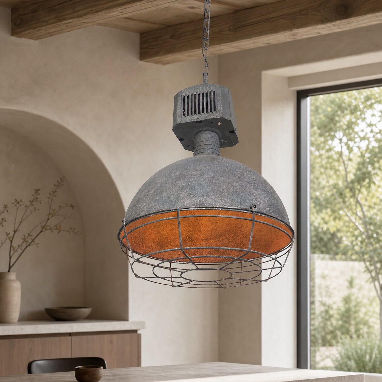 Caged Industrial Metal Pendant Light
