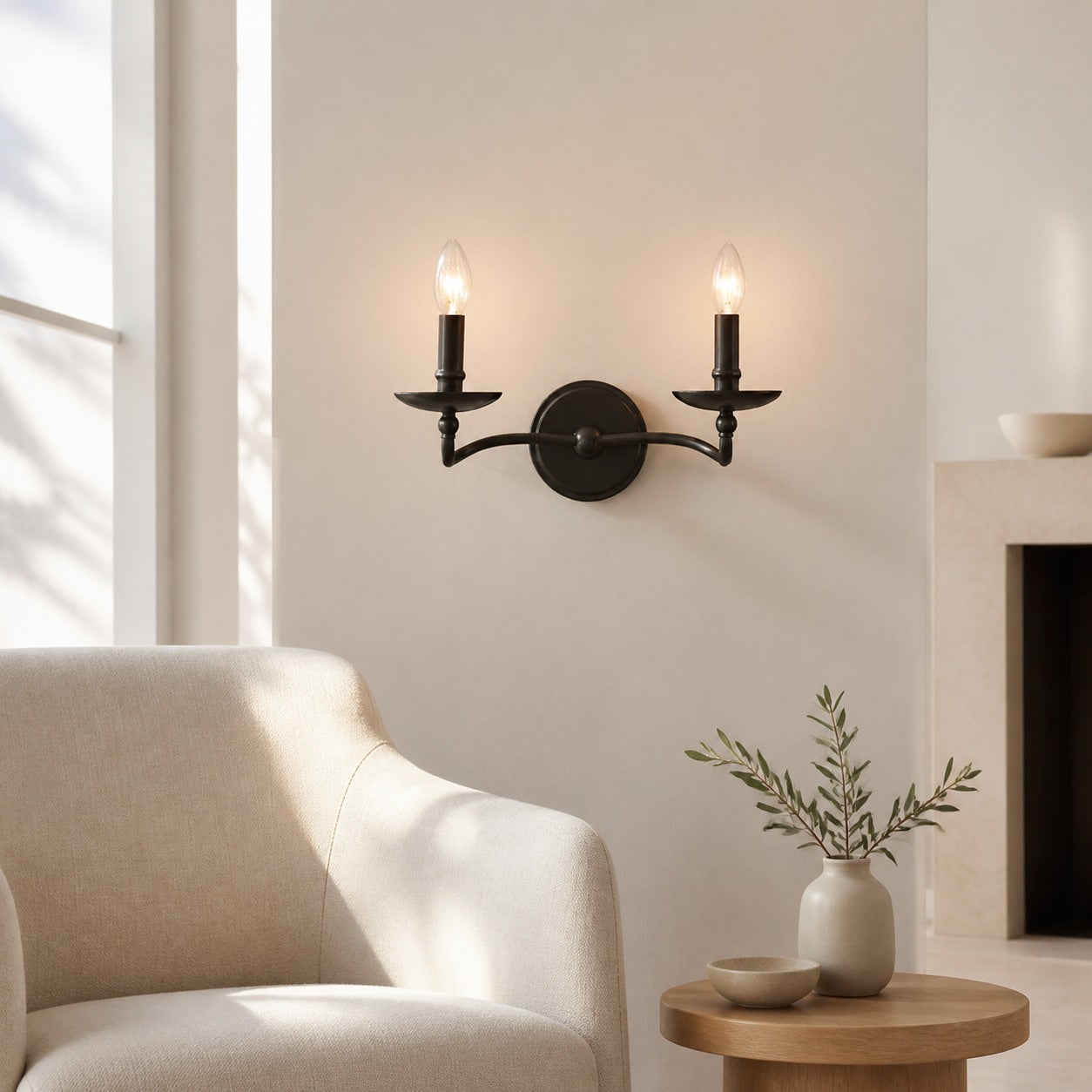 Tela Classic Iron Candle-Arm Wall Sconce – Rustic Metal Single or Double Fixture for Hallway and Dining