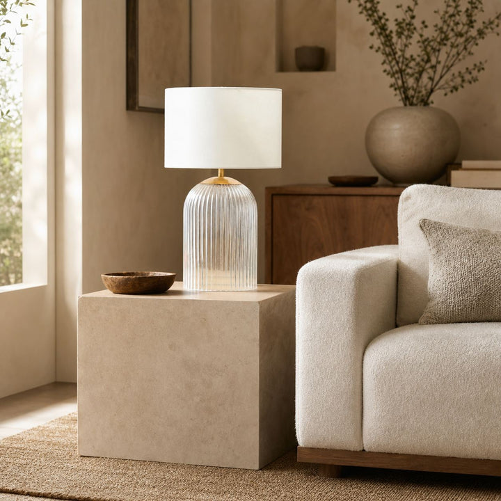 Bravira Ribbed Glass Table Lamp - Modern Lighting with Linen Shade