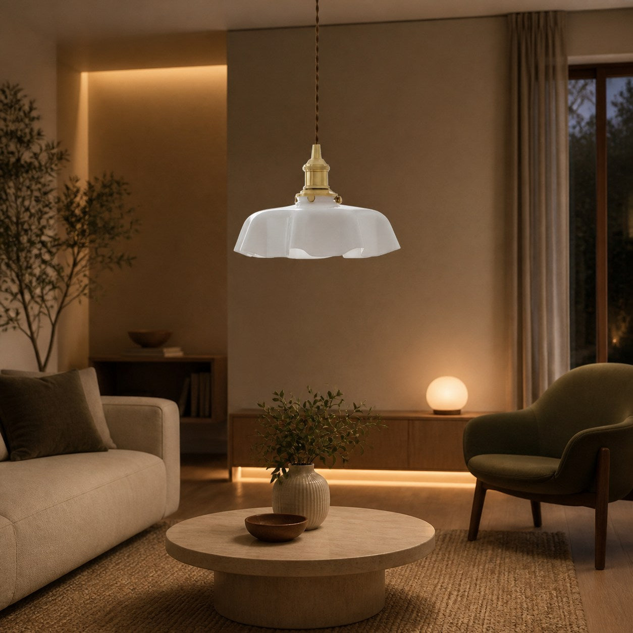 Aluneroa Vintage Inspired Flower Pendant Lamp Soft Curved Silhouette for Interior Lighting