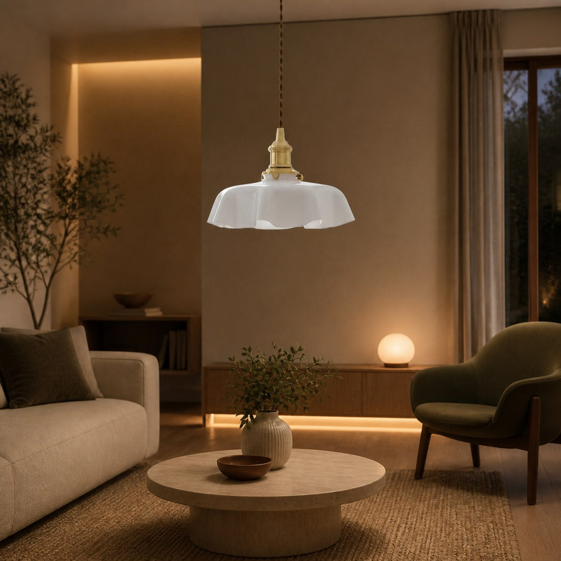 Aluneroa Vintage Inspired Flower Pendant Lamp Soft Curved Silhouette for Interior Lighting