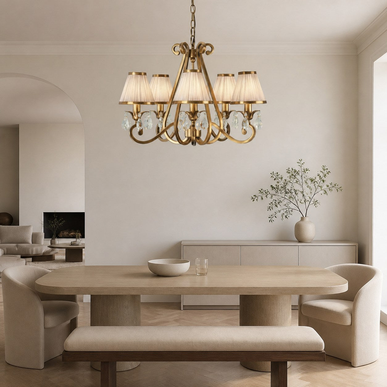 Talonis Multi-light Fabric Chandelier - Elegant Metal Curved Arms for Dining and Living