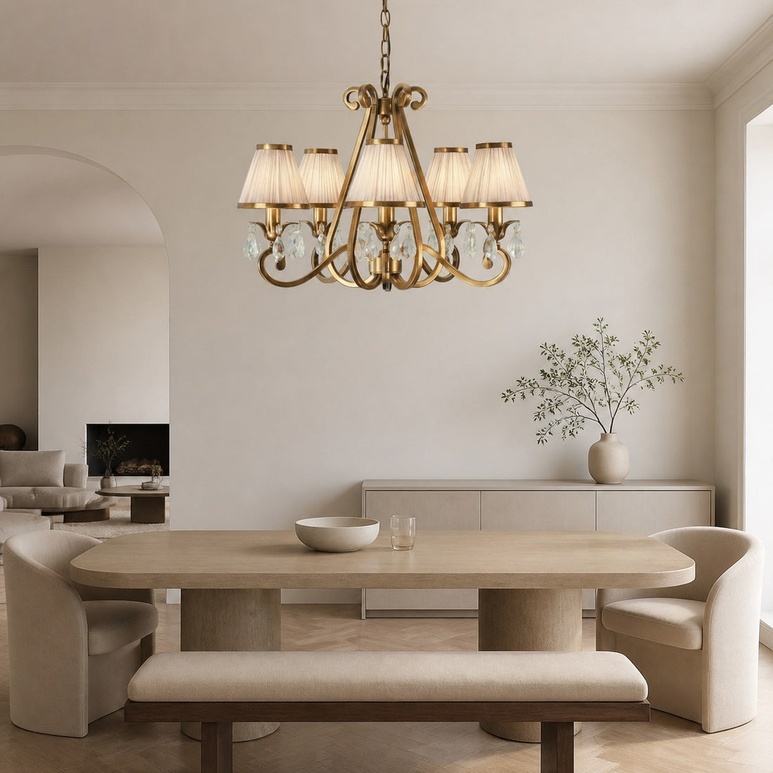 Talonis Multi-light Fabric Chandelier - Elegant Metal Curved Arms for Dining and Living