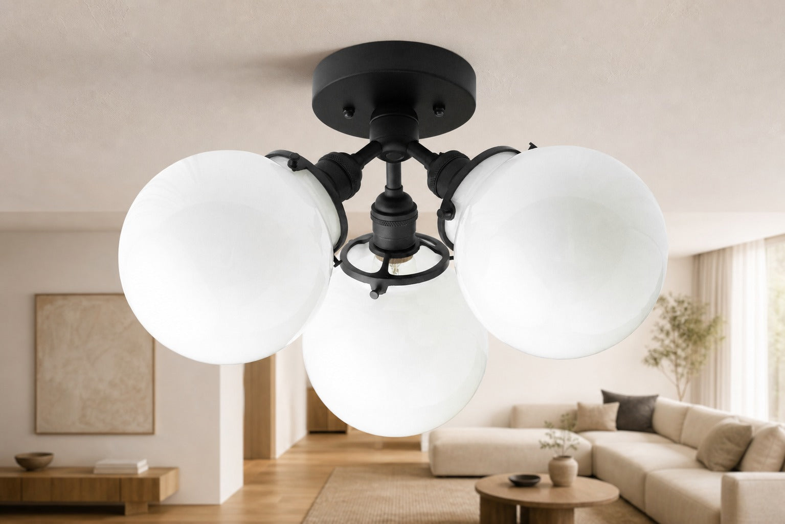 Glorica Glass Globe Light - Mid Century Semi Flush Ceiling Lamp