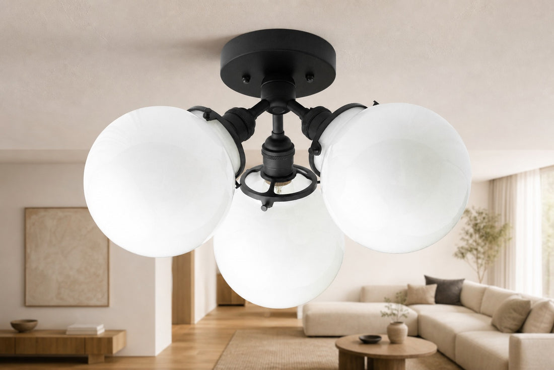 Glorica Glass Globe Light - Mid Century Semi Flush Ceiling Lamp