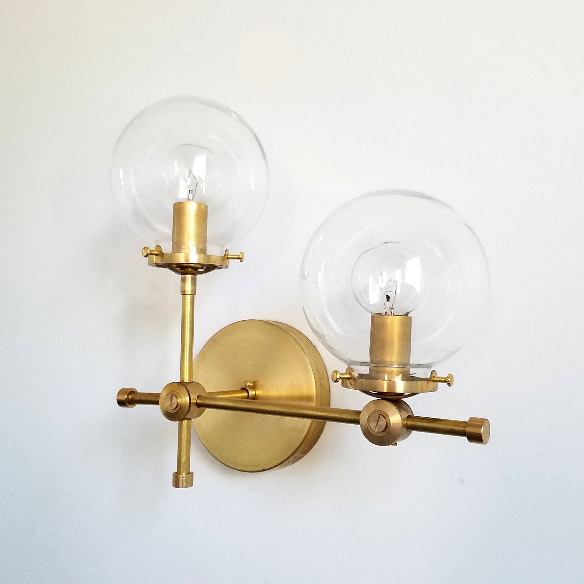 Asymmetric Wall Sconce - Raw Brass or Chrome Finish, Clear & White Glass