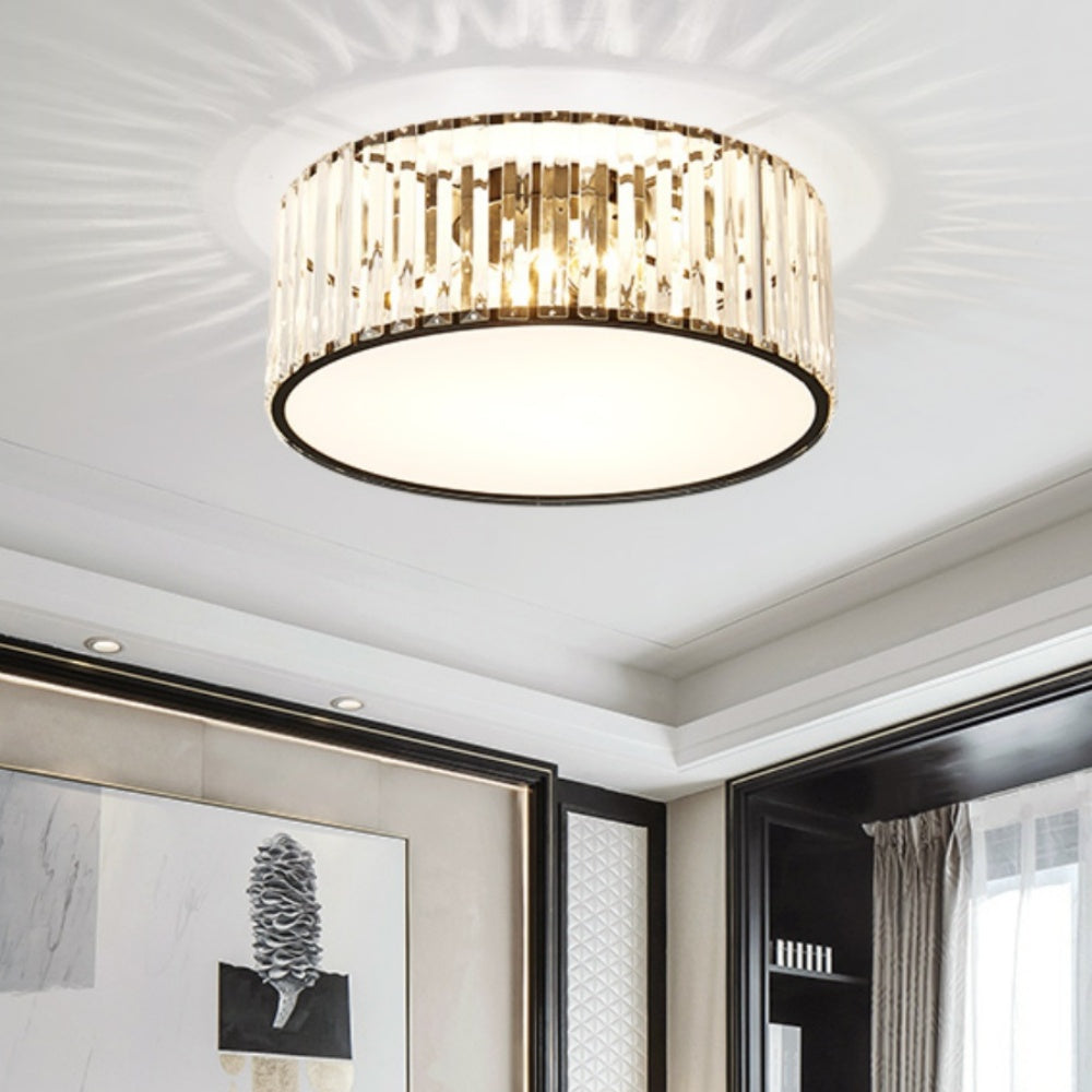 Crystal Glass Flush Mount Ceiling Light - Black Drum Shade Ceiling Light