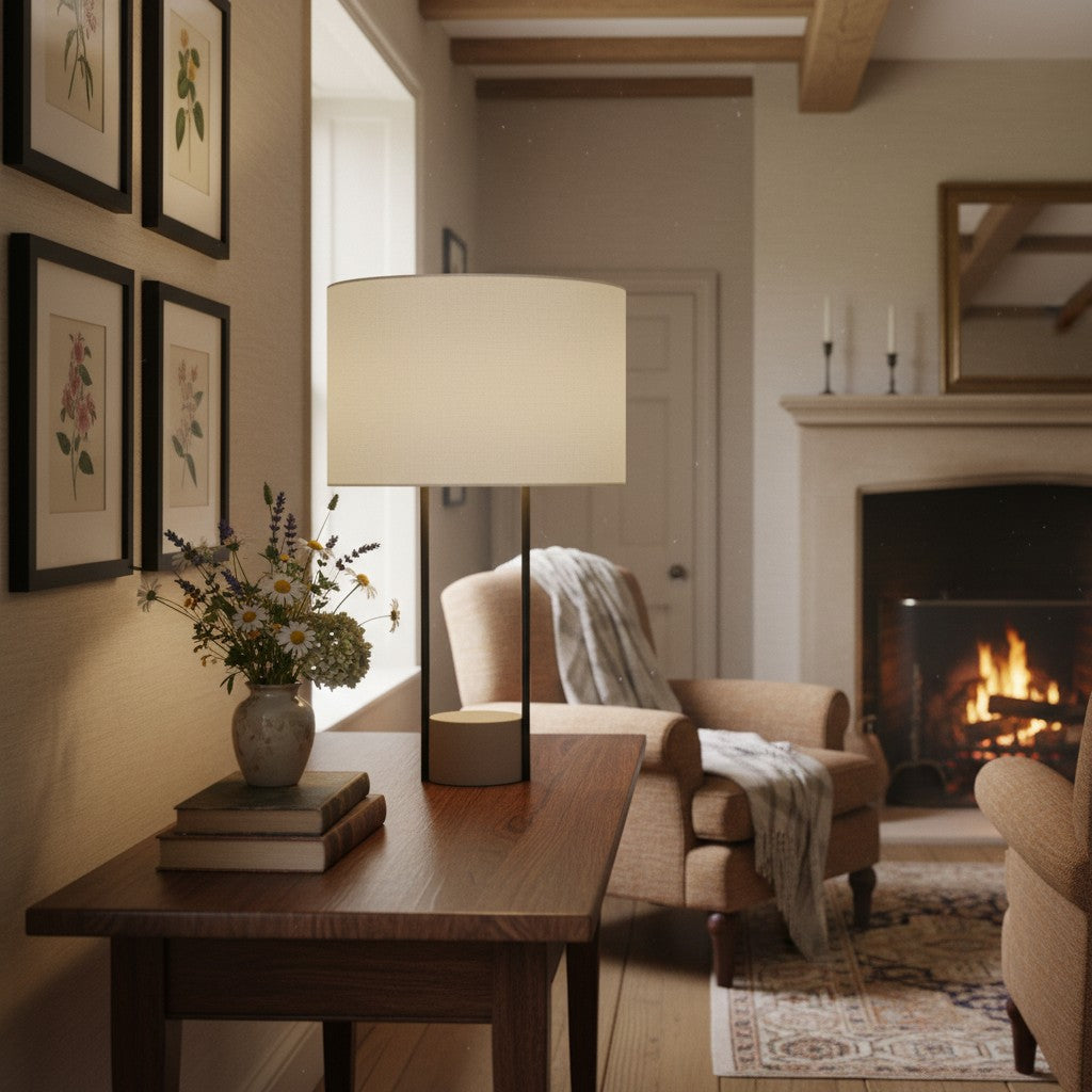 Luma Minimalist Industrial Table Lamp and Floor Lamp - Metal Frame with Soft Fabric Shade for Home and Office