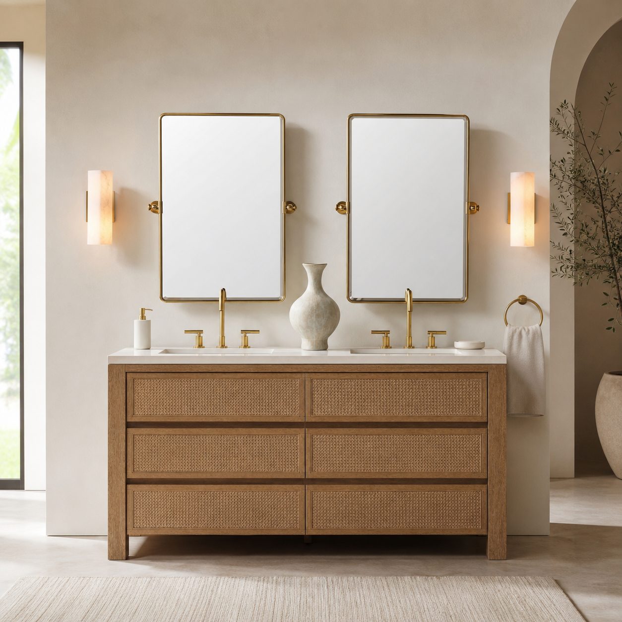 Wolvina Natural Marble Tube Sconce with Sleek Metal Details