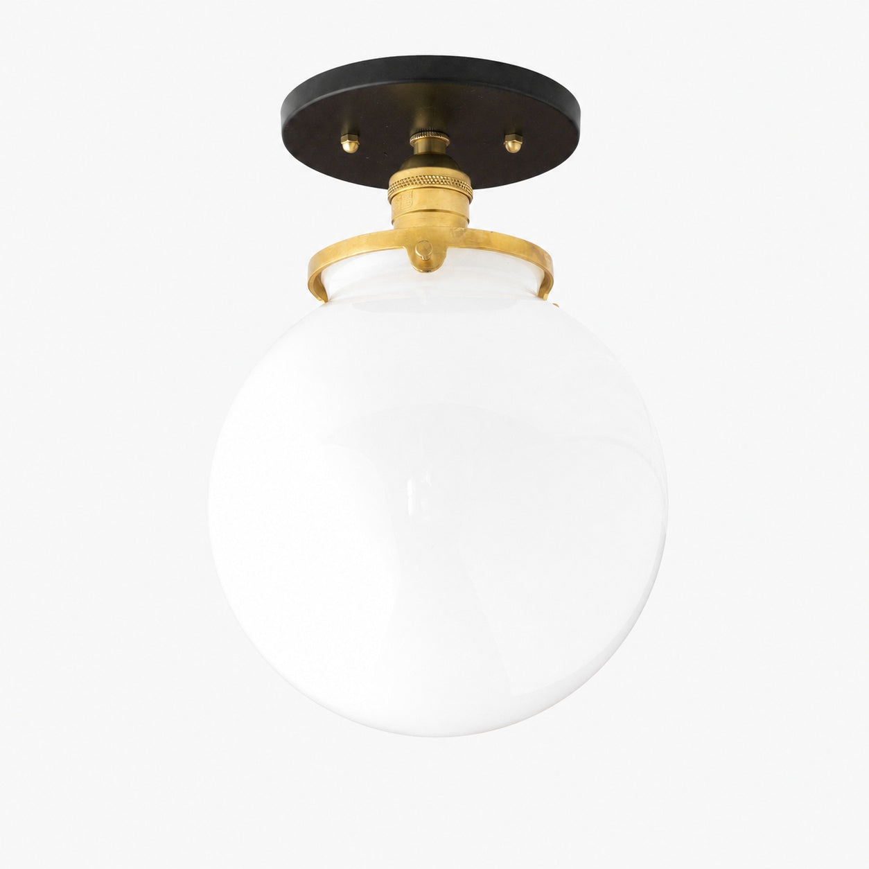 Glorica Glass Mid Century Semi Flush Ceiling Light - White Opal Glass Globe Fixture