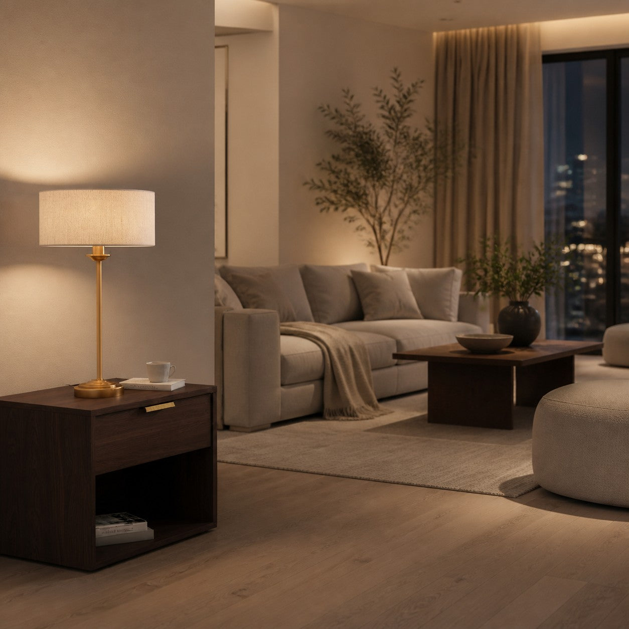 Tela 1‑Light and 3‑Light Table Lamp – Modern Linen & Metal for Bedside or Living Room