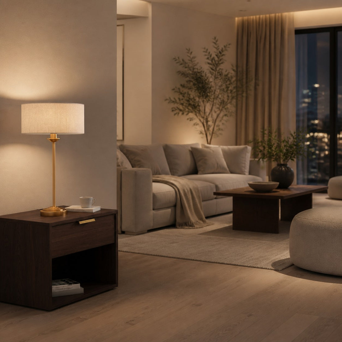 Tela 1‑Light and 3‑Light Table Lamp – Modern Linen & Metal for Bedside or Living Room