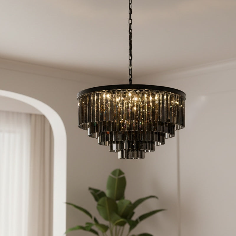 Aurevon Crystal Prism Metal Frame Modern Ceiling Chandelier for Home and Hotel