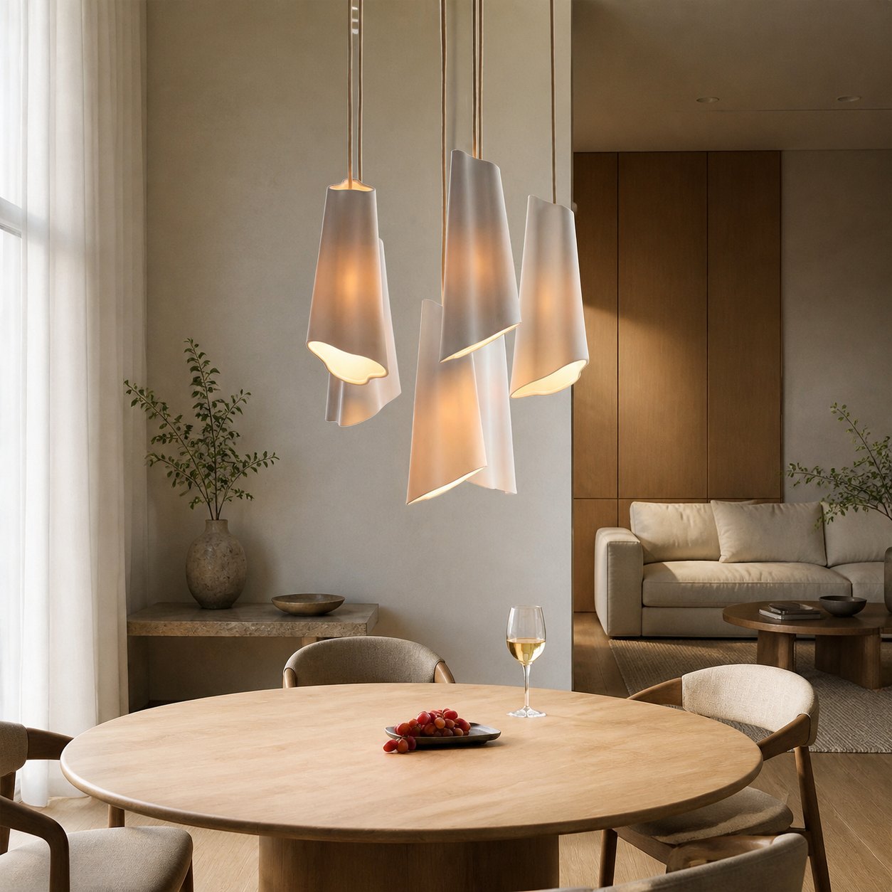 Orovia Ceramic Shade Chandelier – Iron Pendant Adjustable Height Design