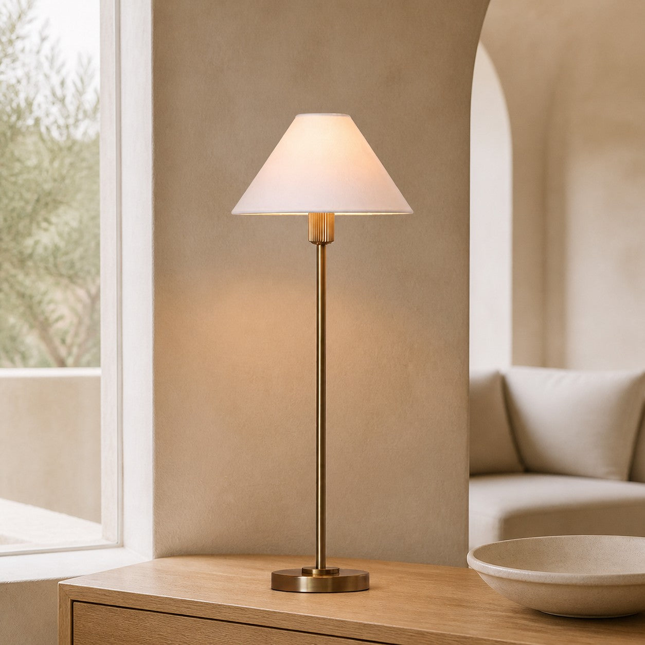 Diora Table & Floor Lamps - Linen Shade Modern Linear Style Sophisticated Accent